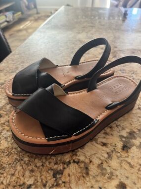 Italian Black Platform Slingback Sandals with Tan Footbed